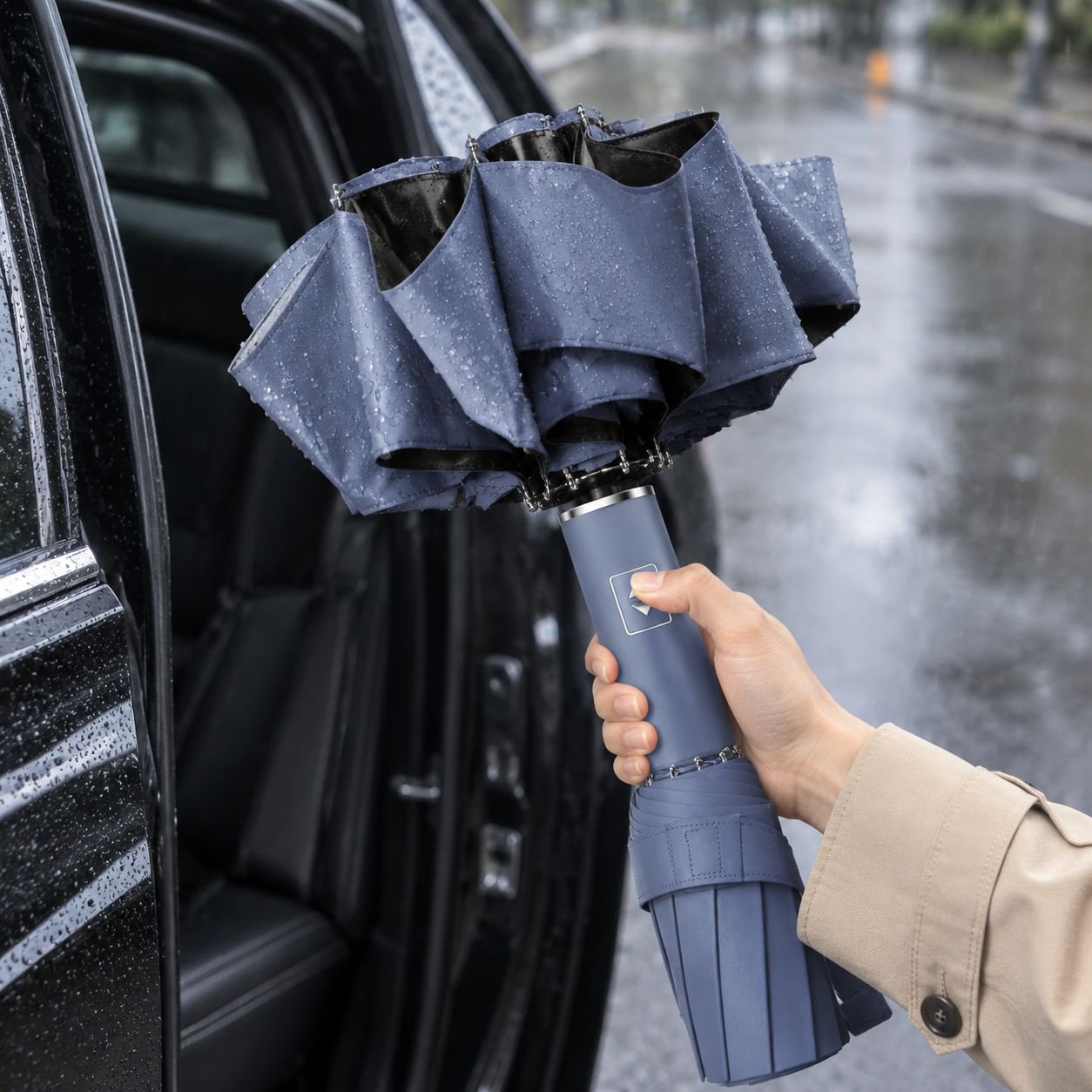Vollautomatischer Umkehrschirm, stabiler Taschenschirm für sonnige und regnerische Tage