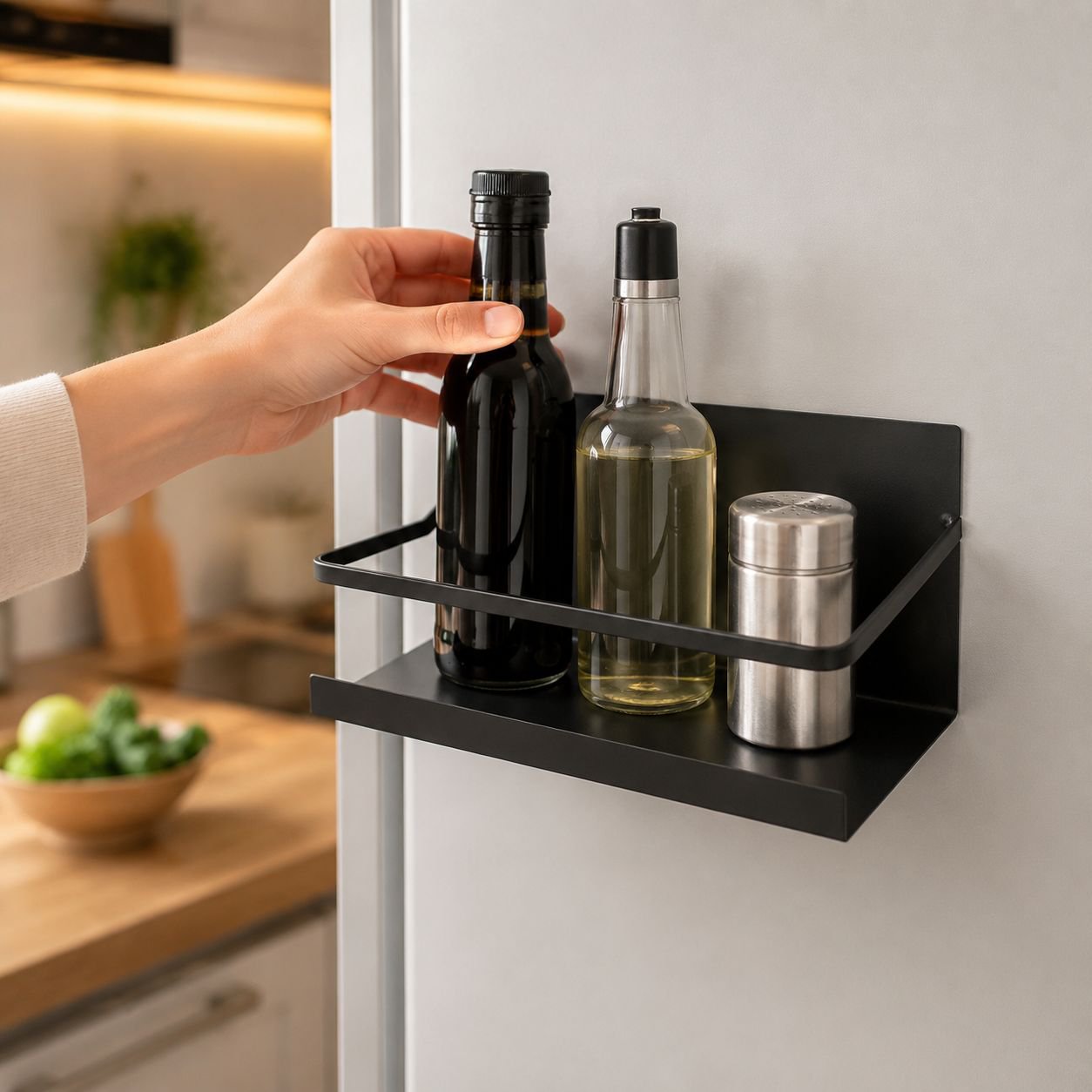 Magnetic Fridge Side Rack, Drill-Free Kitchen Storage Organizer