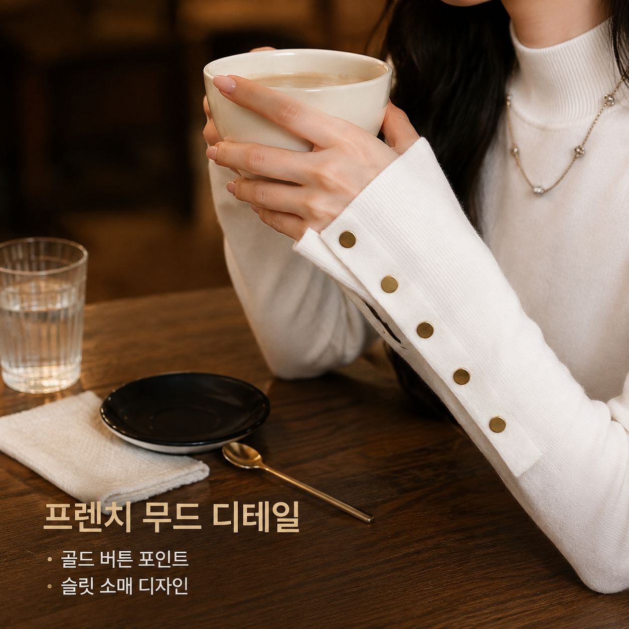 심플 프렌치 그레이 여성 반터틀넥 니트 이너