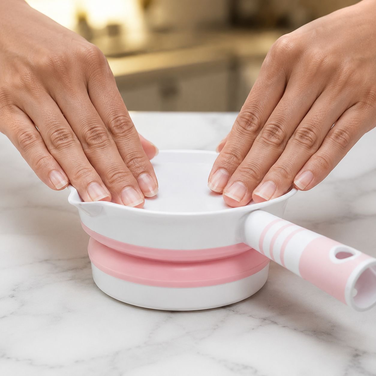 Non-stick silicone ladle scooping soup