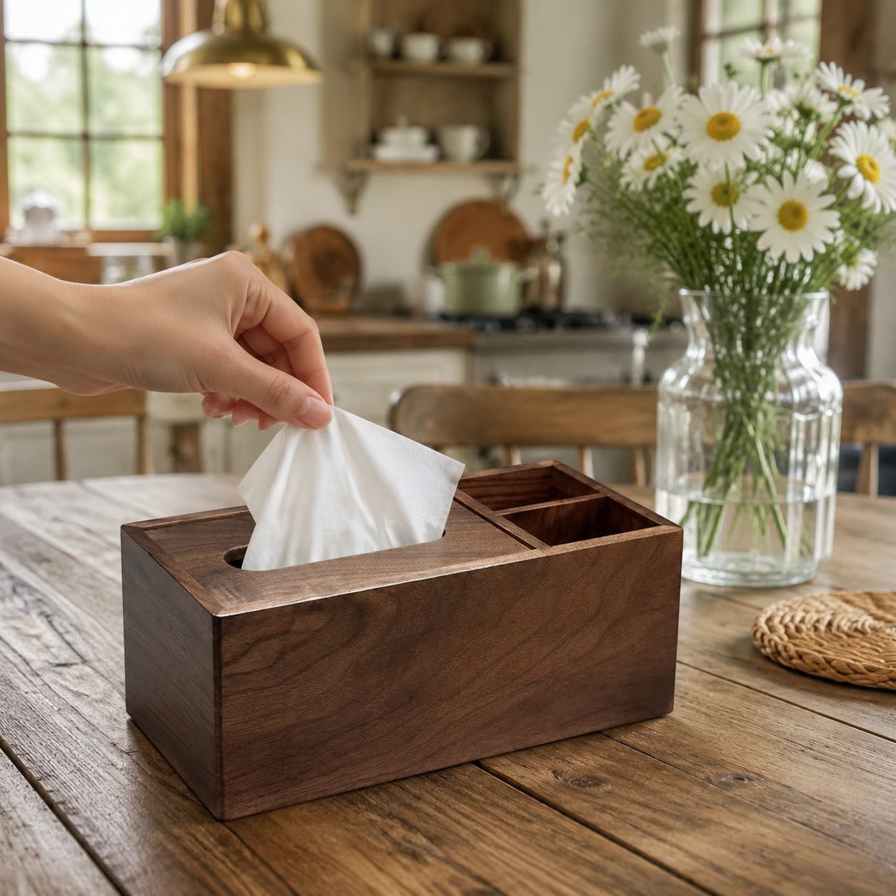 Solid Walnut Tissue Box Desktop Organizer for Living Room