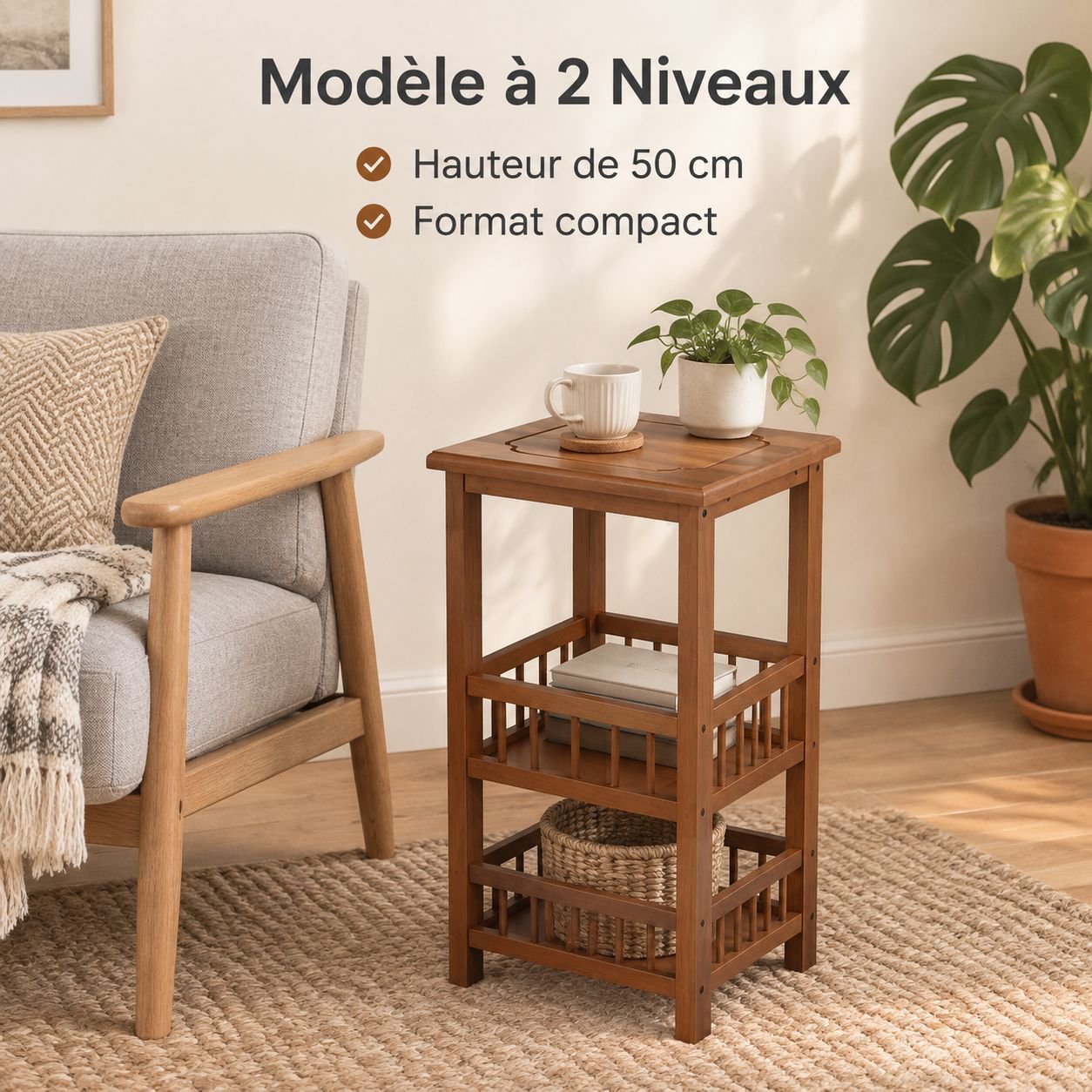 Meuble à Thé Bout de Canapé Salon Petite Table Basse Étagère de Rangement