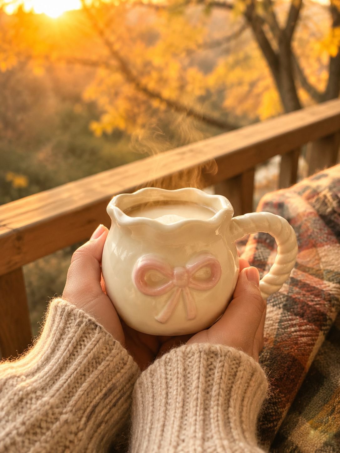 Handcrafted bow mug for tea or coffee