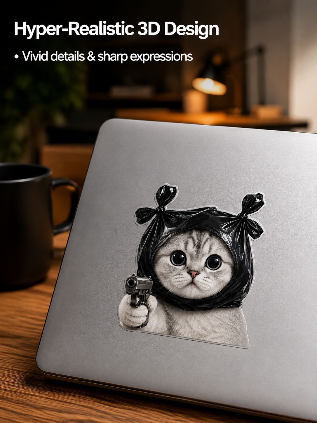 Gangster Cat waterproof sticker on a laptop