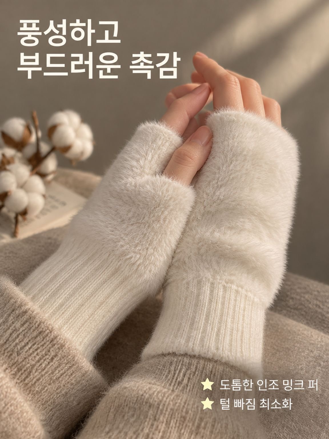 반손가락 플러시 소재의 보온 장갑