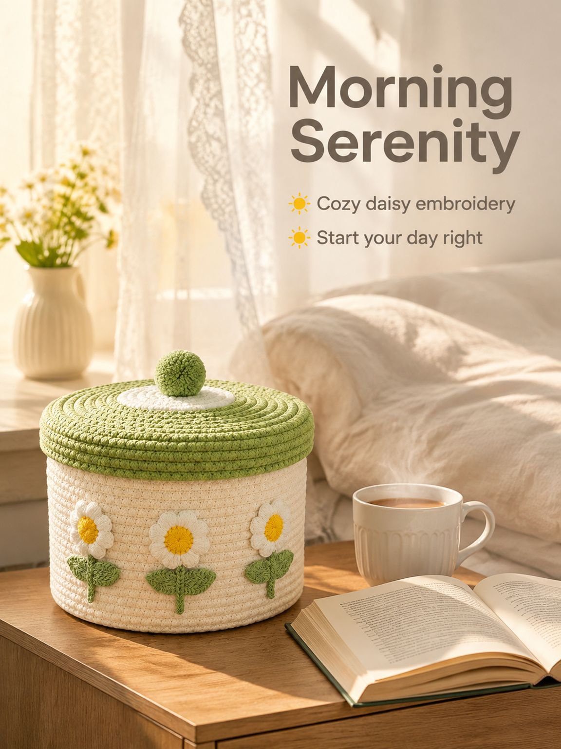 Lidded Cotton Woven Storage Basket