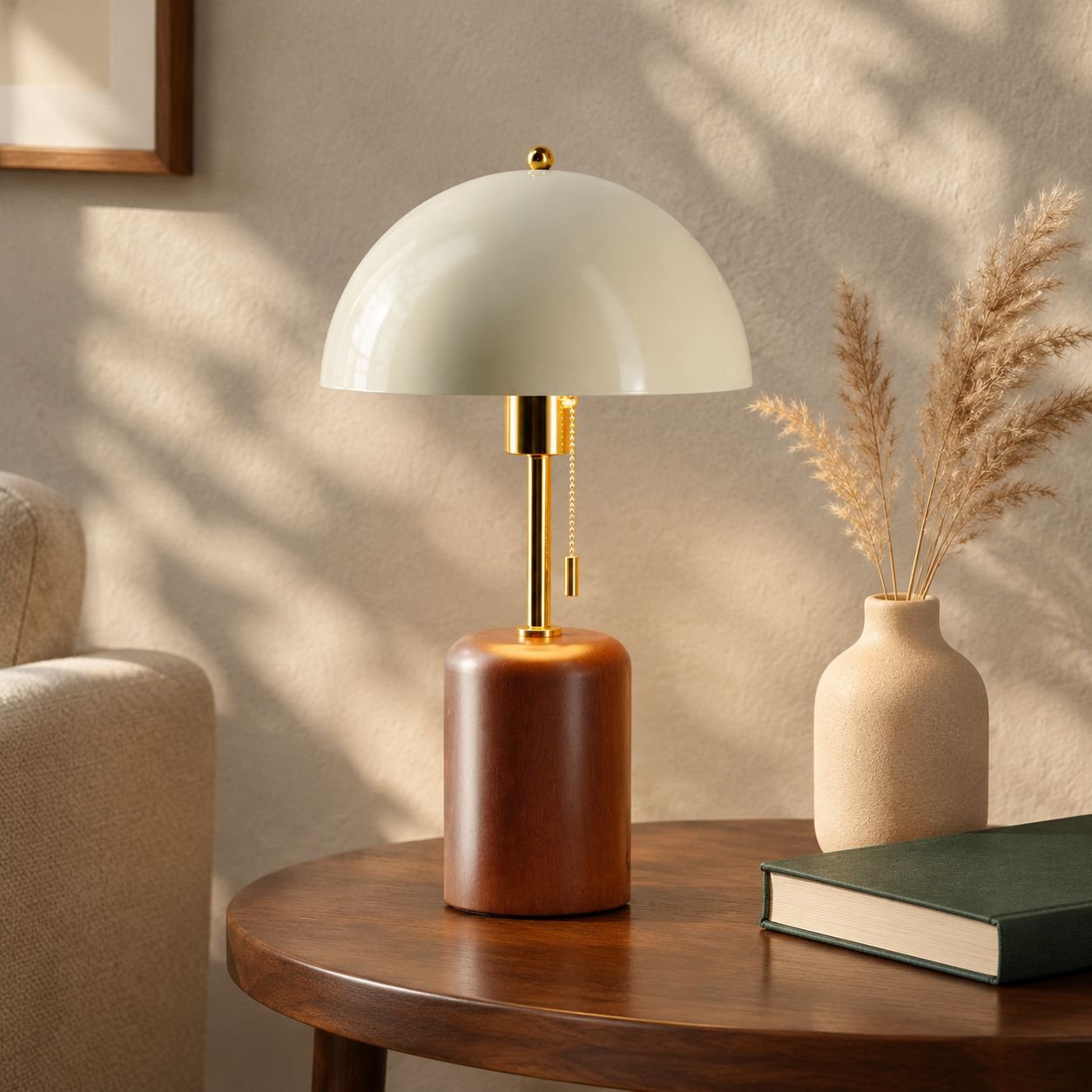 Retro Nachttischlampe aus Massivholz im südostasiatischen Stil