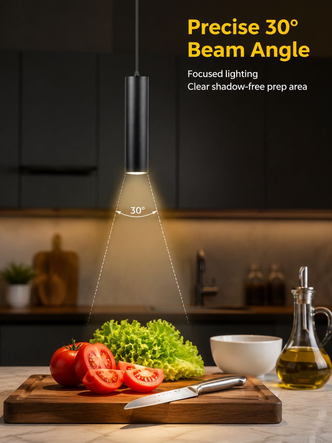 Modern Nordic style chandelier in restaurant kitchen