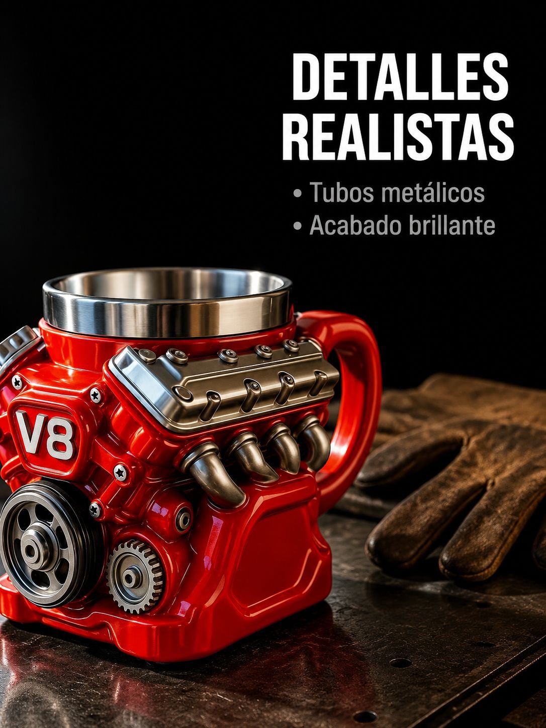 Taza decorativa con diseño de motor V8