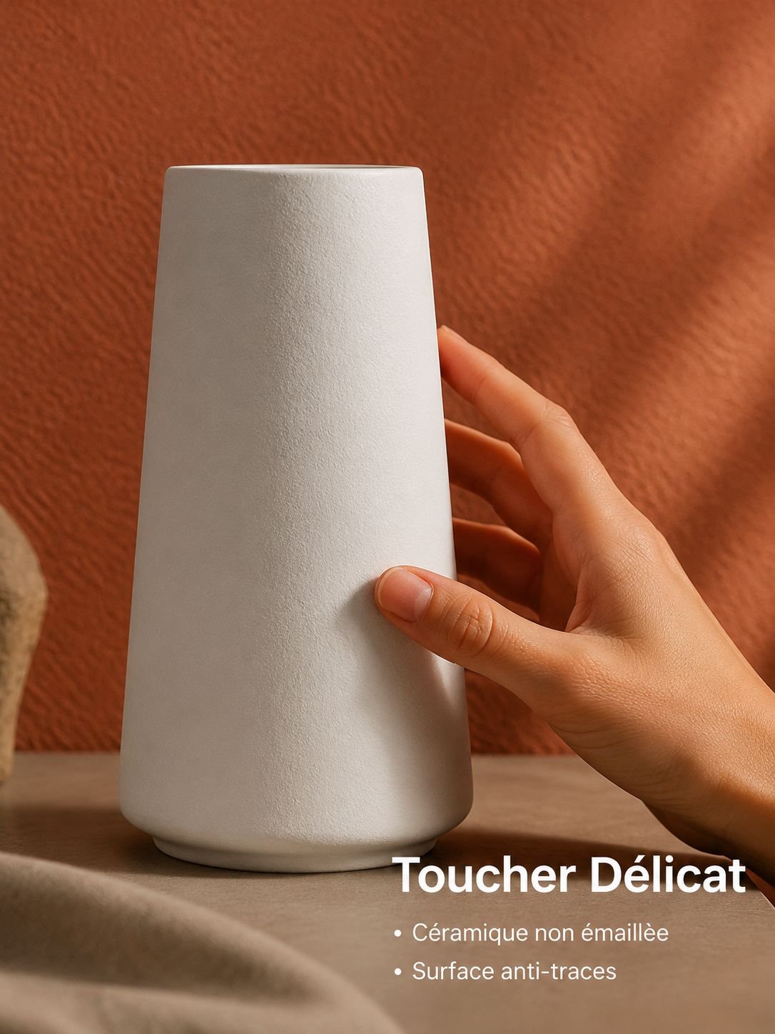 Vase en céramique non émaillée à large ouverture - Blanc