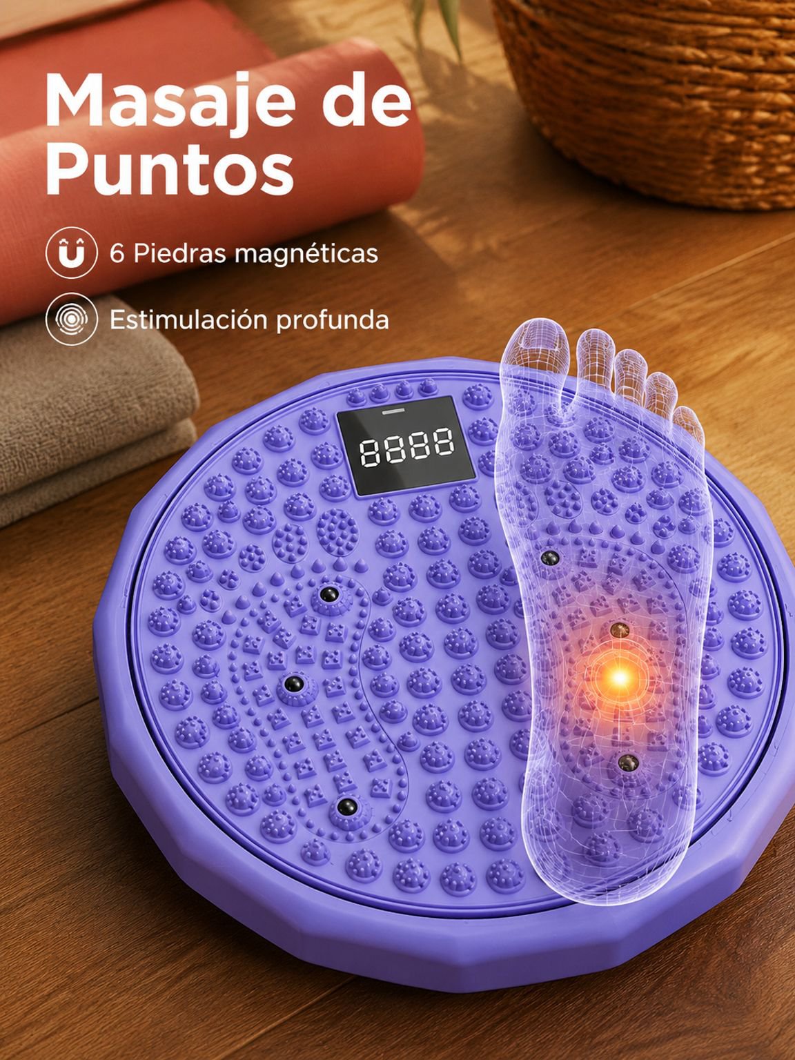 Disco multifuncional inteligente con pantalla digital, disco magnético para presión y masaje de pies