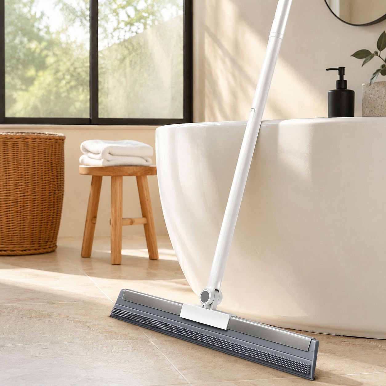Escoba mágica especial para baño, 2 en 1 para secar y fregar