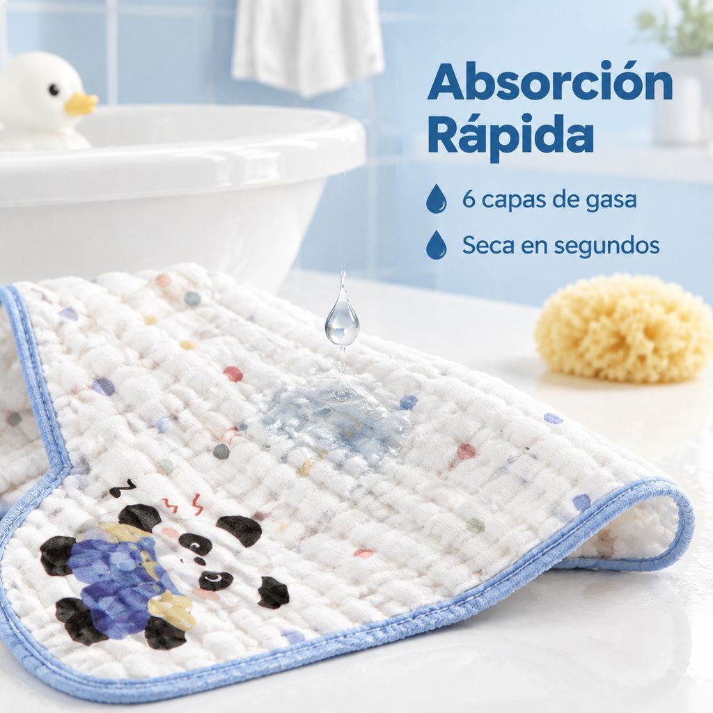 Toalla facial infantil grande de bambú y algodón puro