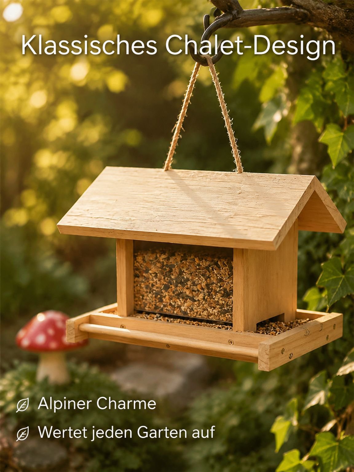 Neues Vogelhäuschen aus Kiefernholz, hängend, Villenstil