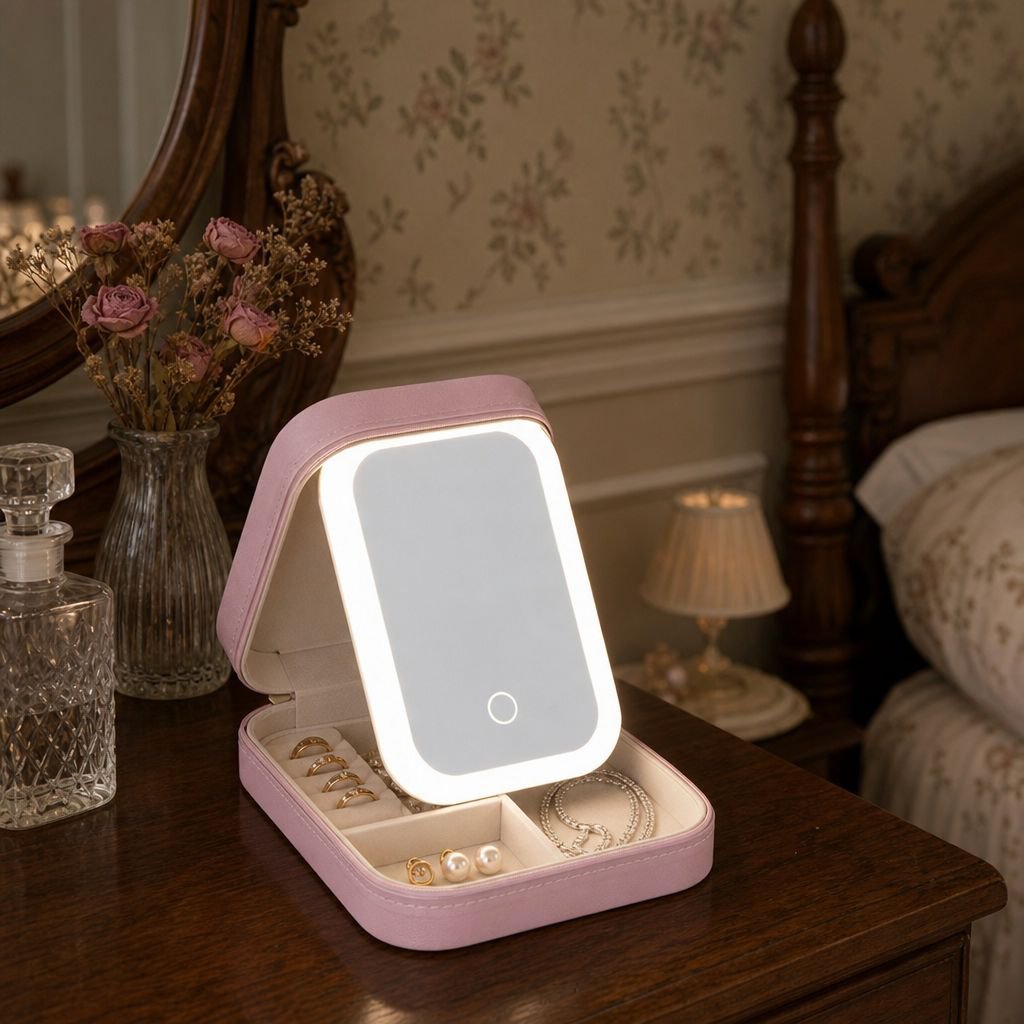 LED Mirror Makeup Box Multifunctional Jewelry Organizer