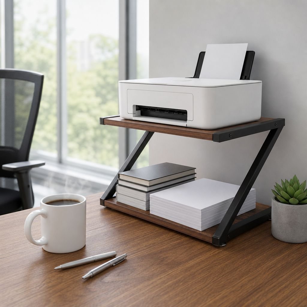 Z-shaped multi-layer wooden desktop storage rack on office desk