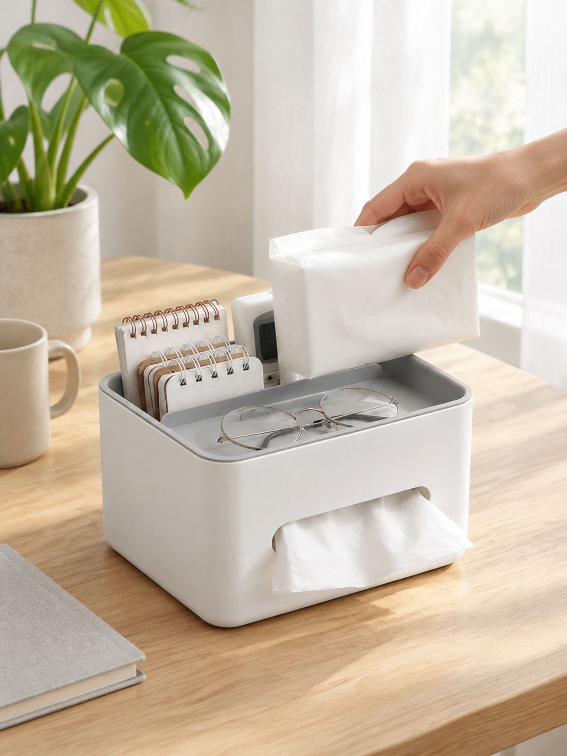 Multifunktionale Taschentuchbox auf Couchtisch