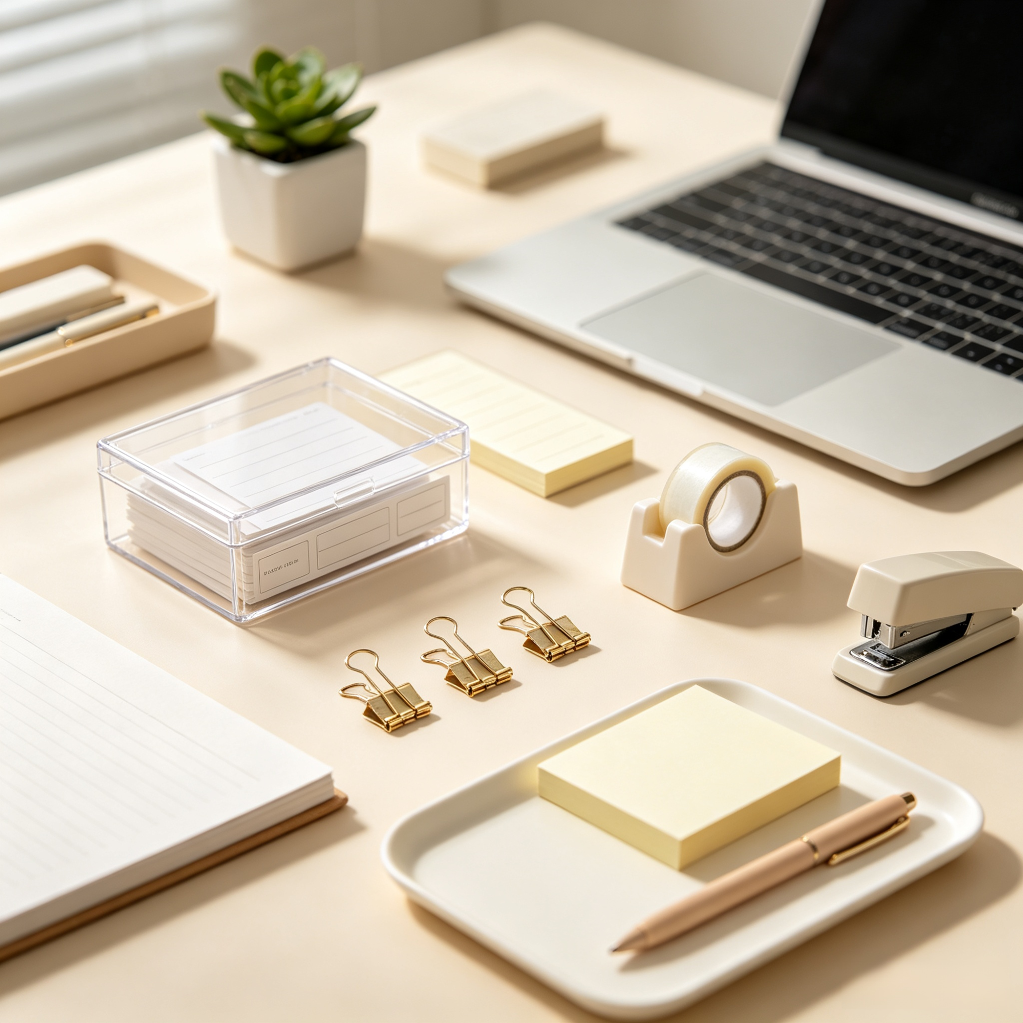 Schreibtischorganisation und Büromaterial
