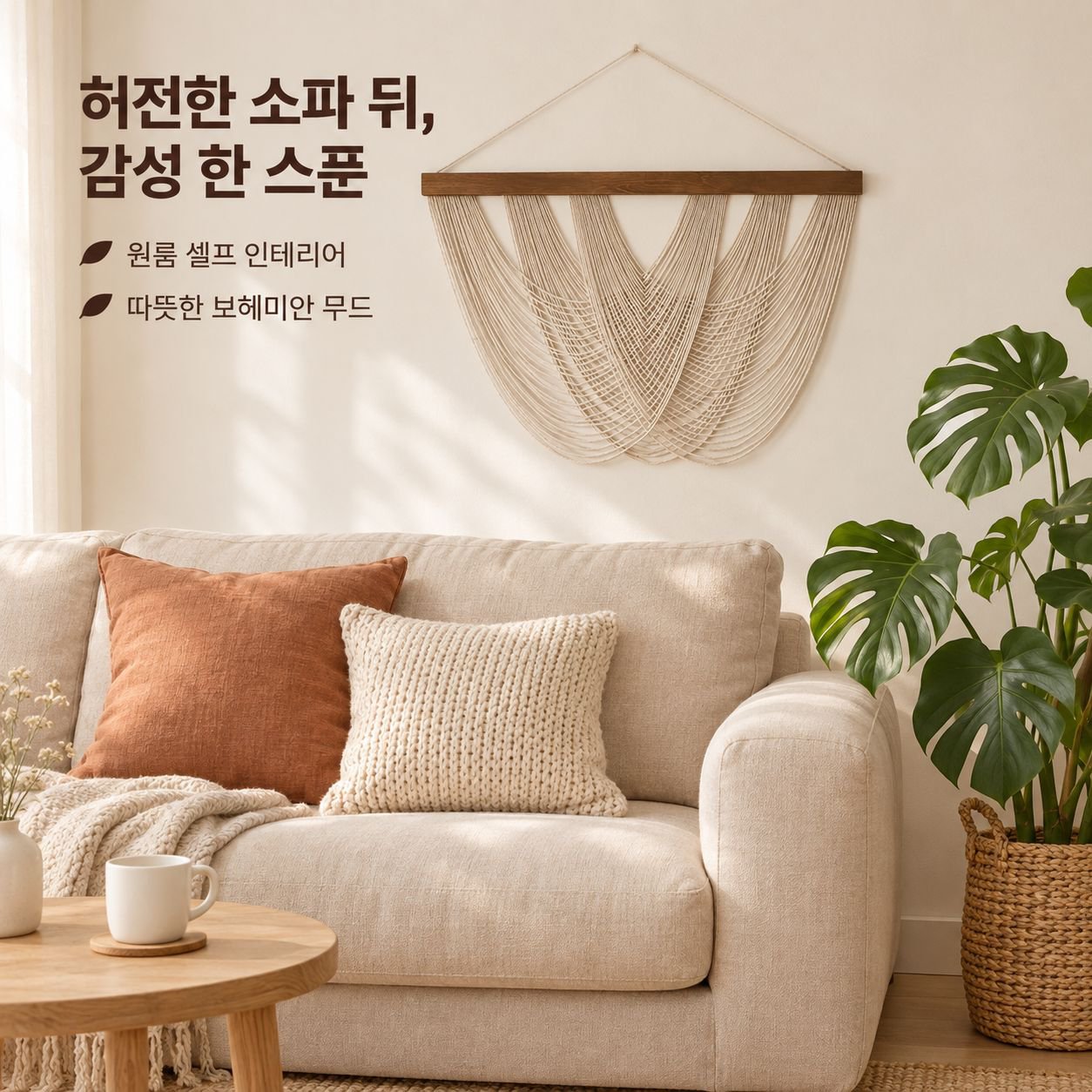 수공예 마크라메 나무봉 태슬 벽장식, 복도용
