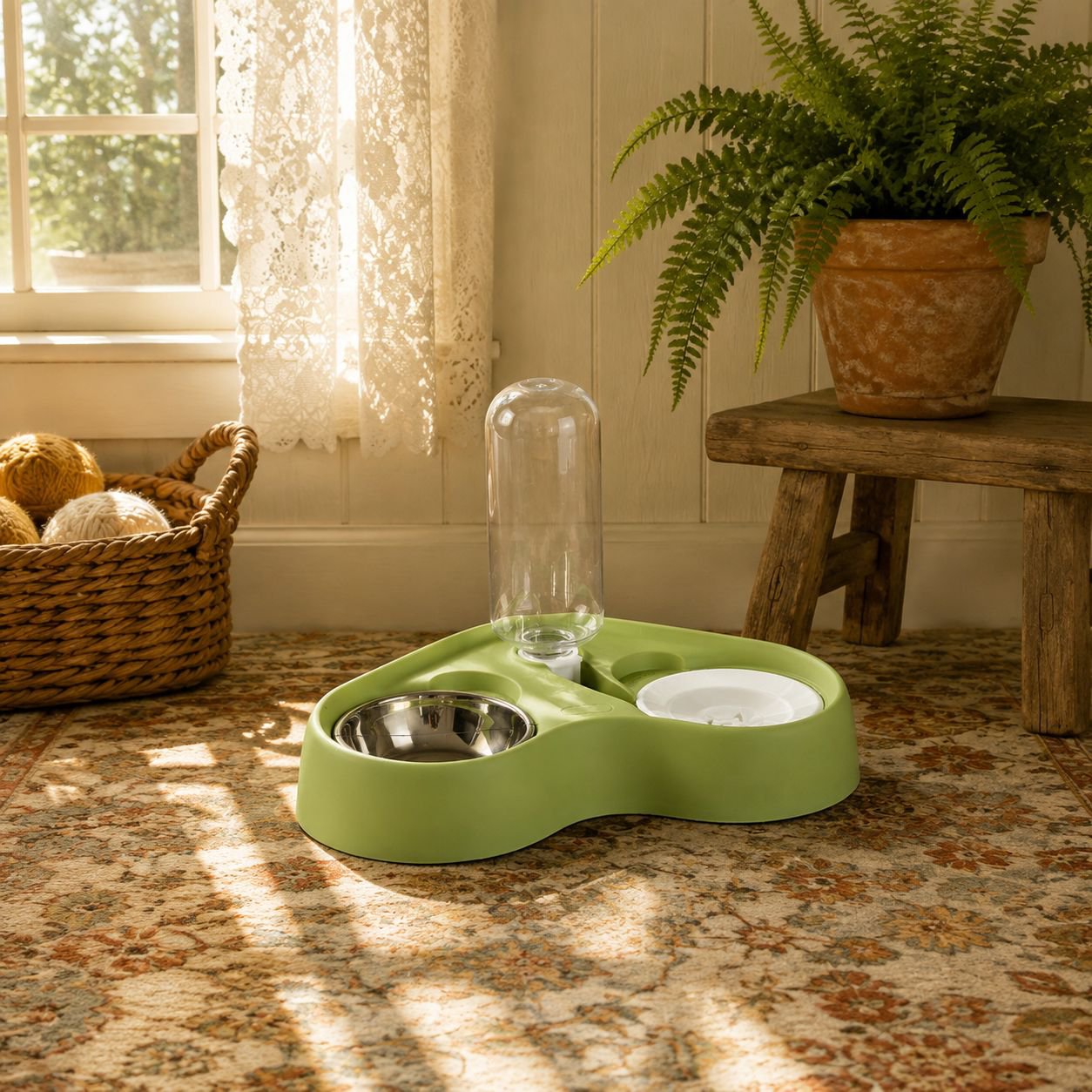 Cat feeder and water bowl, 2-in-1 pet food and water bowl, pet supplies.