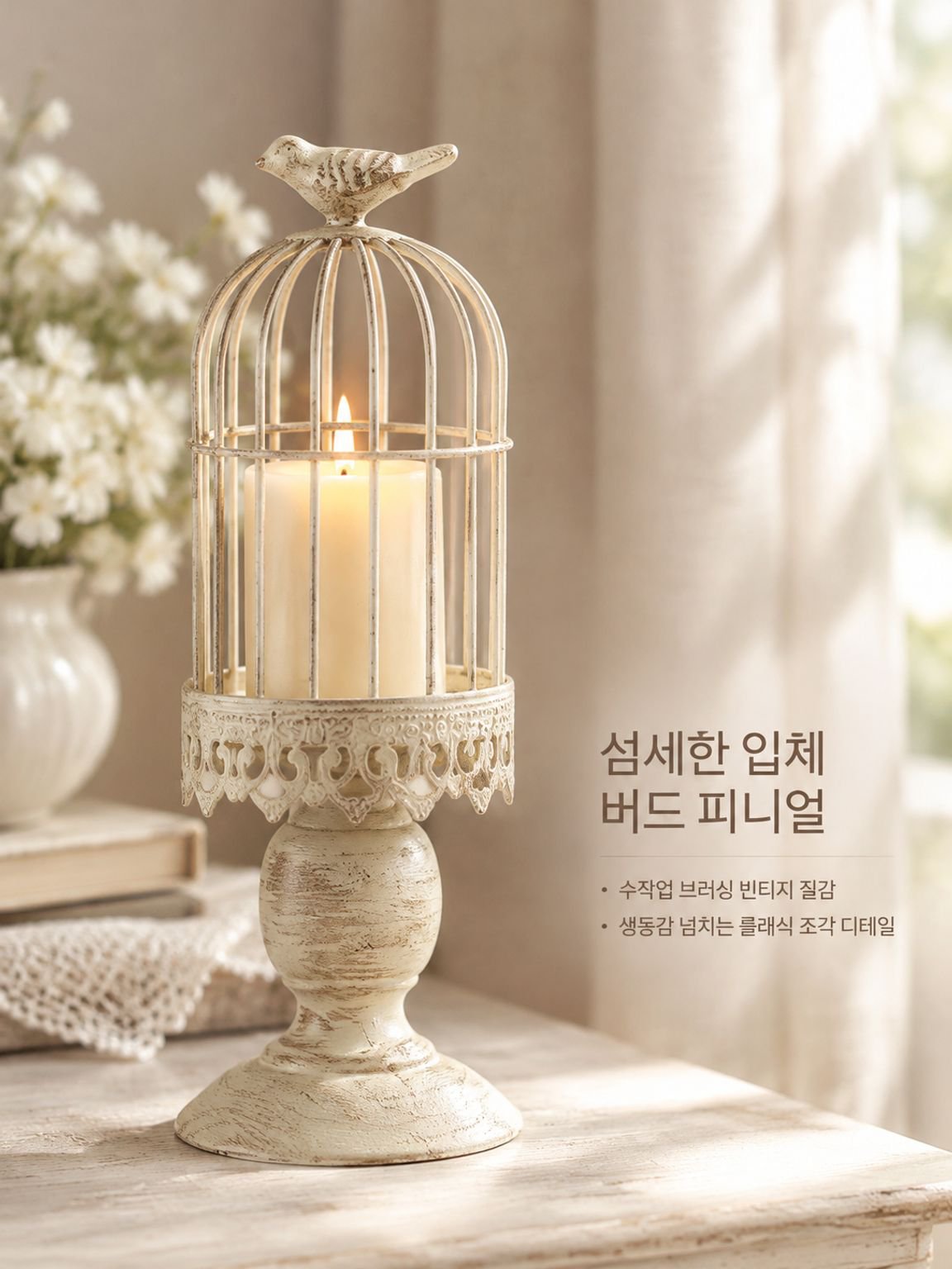앤틱 캔들홀더의 섬세한 철제 디테일