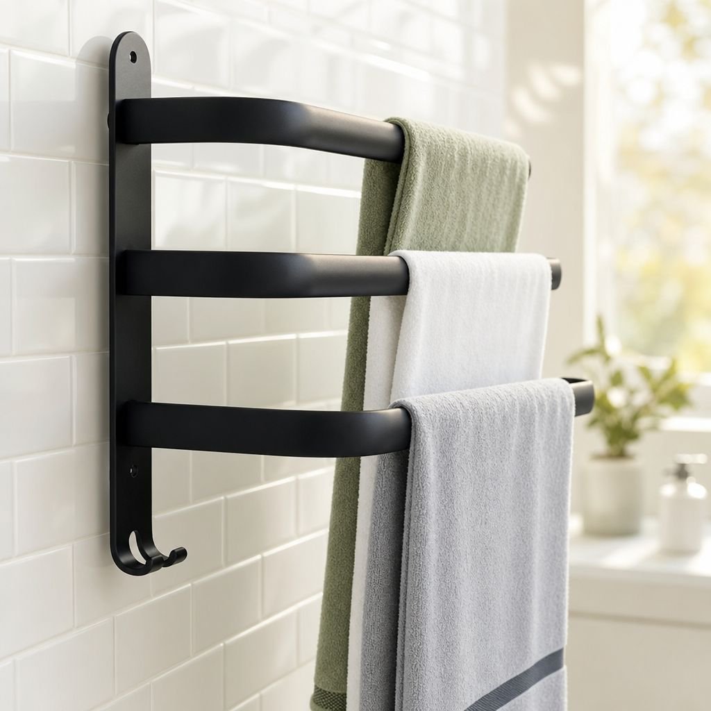 No-Drill Bathroom Towel Rack and Shelf Combo
