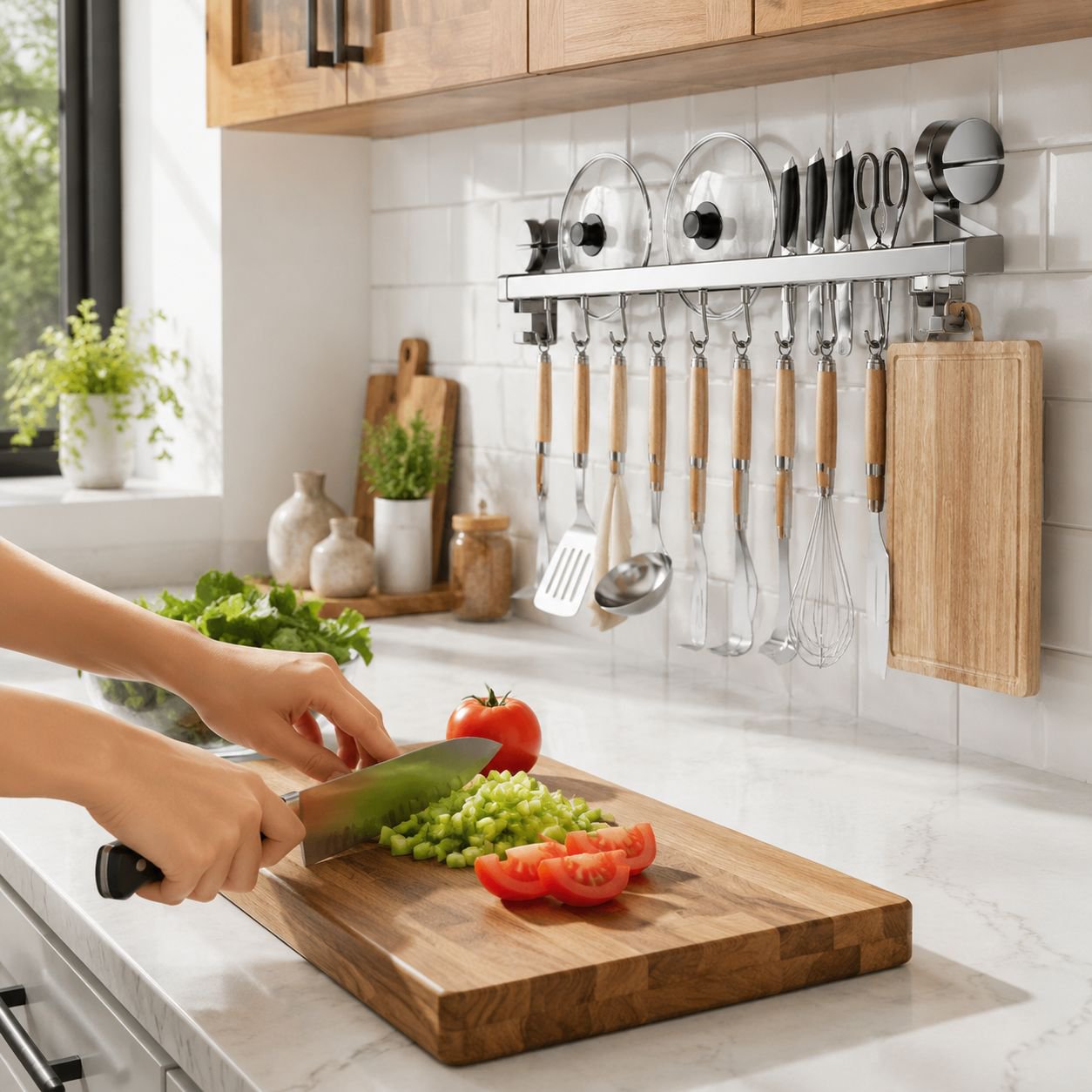 Wall mounted kitchen storage rack in gunmetal gray finish