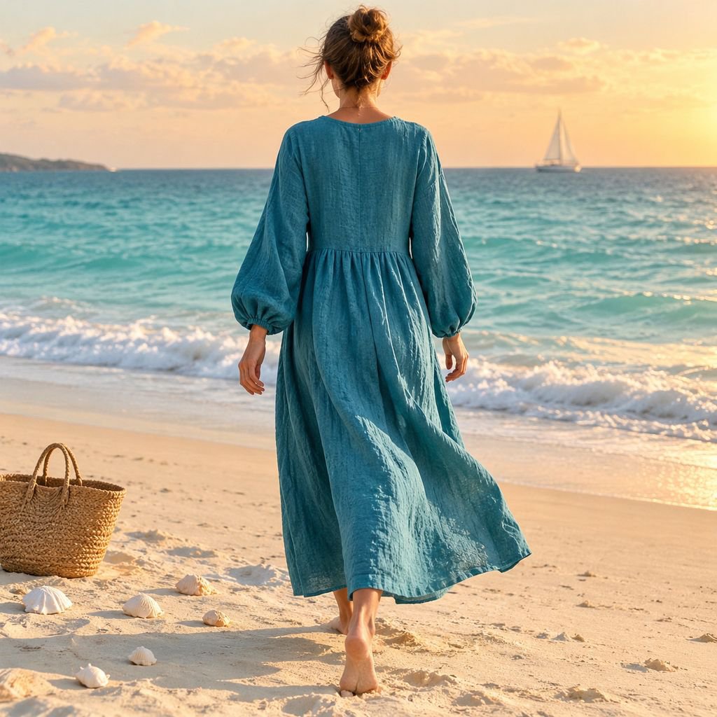 Waist detail of slimming pleated dress
