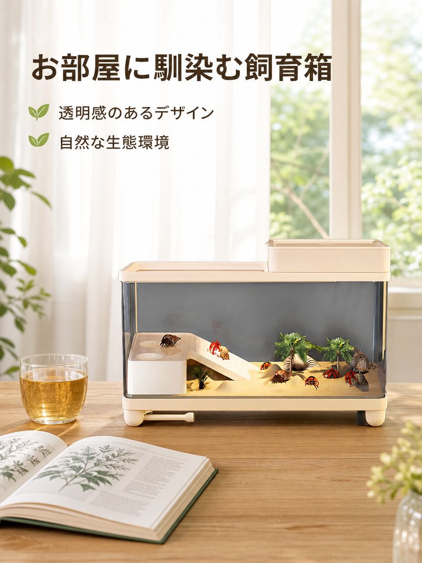ヤドカリ飼育箱、小型高級ヴィラ、カニコンパニオン、カニ専用生態カメ水槽、登り台付きカメ繁殖セット