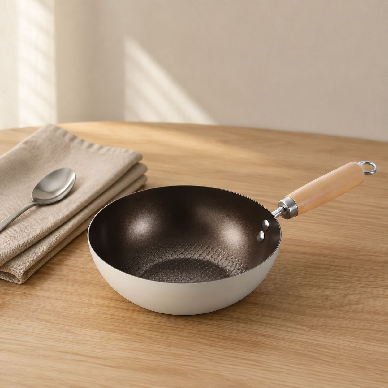 Nonstick frying pan cooking eggs without oil