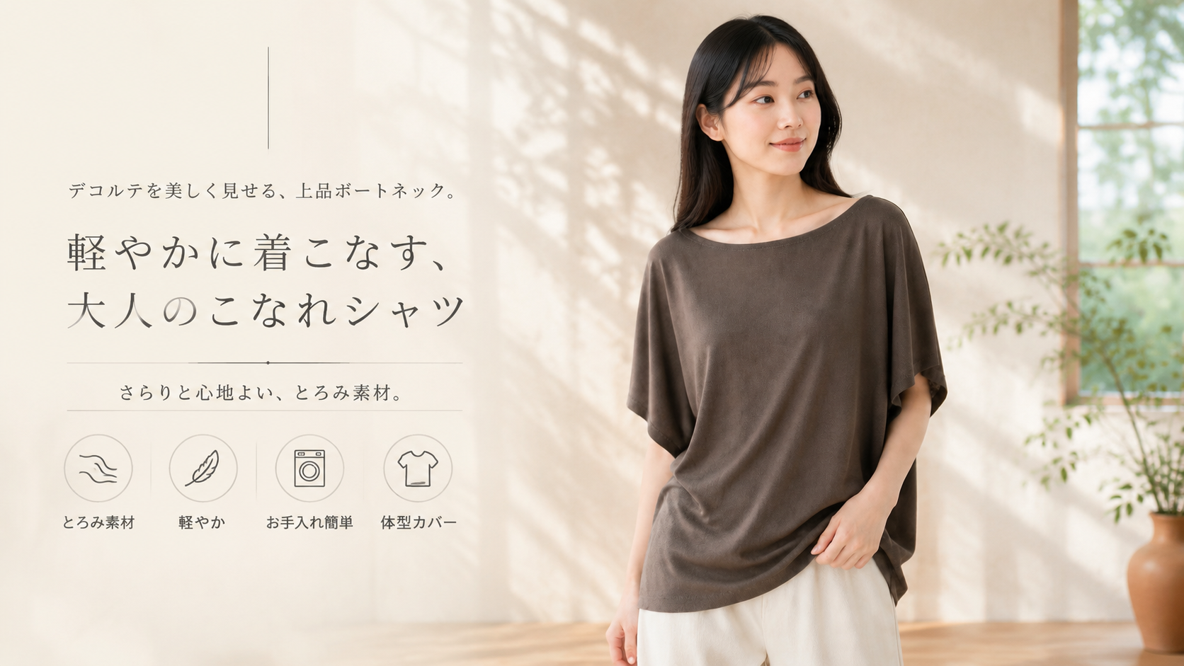 肩出しのオーバーサイズTシャツ