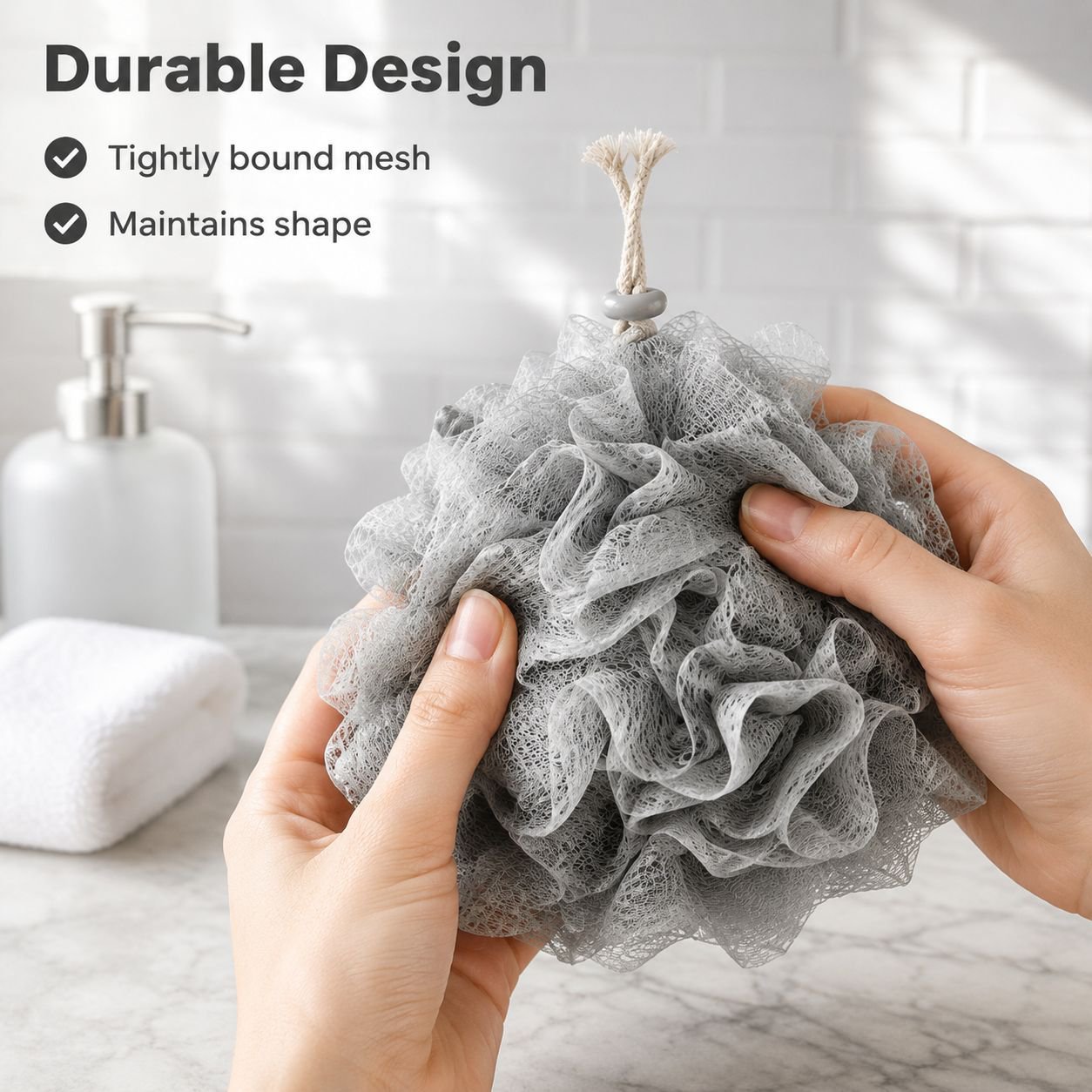 Drawstring bath ball foam net