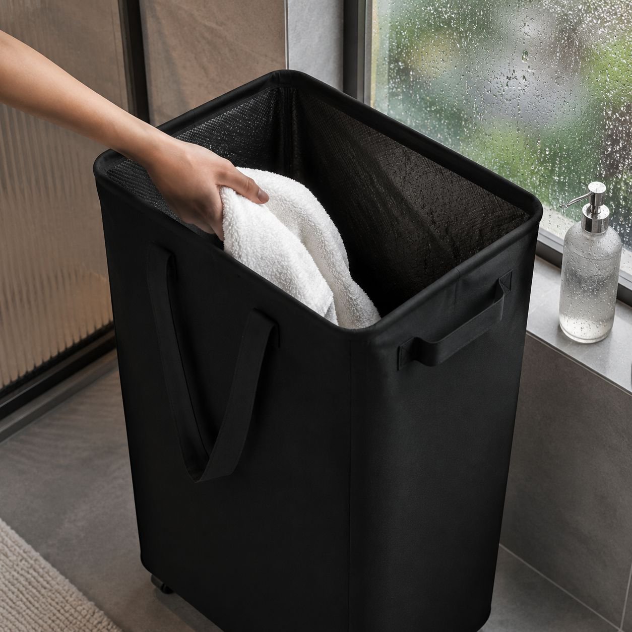 Movable dustproof waterproof storage hamper with drawstring closure