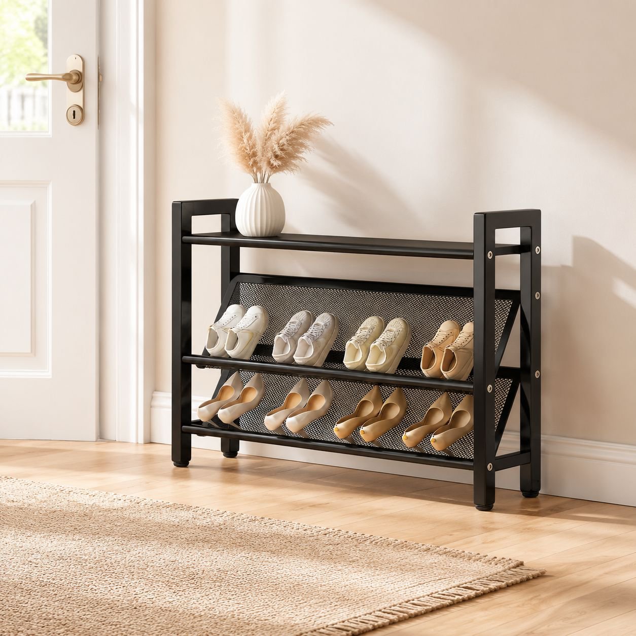 Slanted Mesh Breathable Design, Space-Saving Assembly Shoe Cabinet for Behind Door