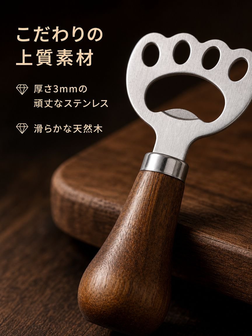 吊り下げ穴付きの携帯用木製栓抜き