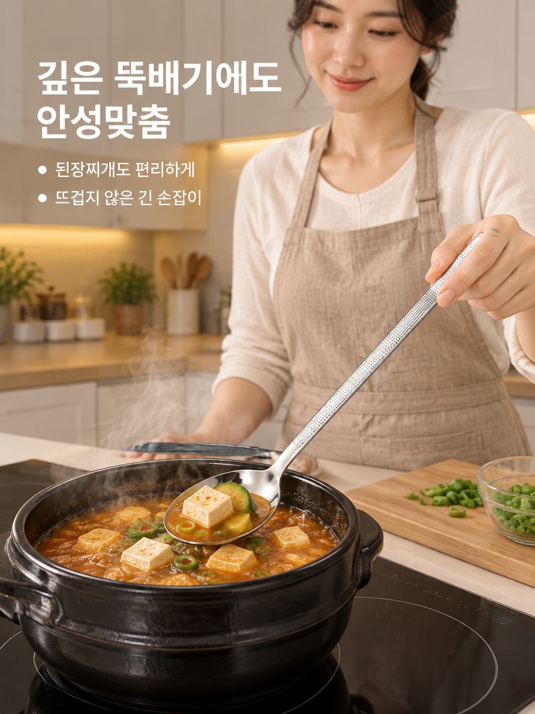 긴 손잡이 거울 광택 국자 식기