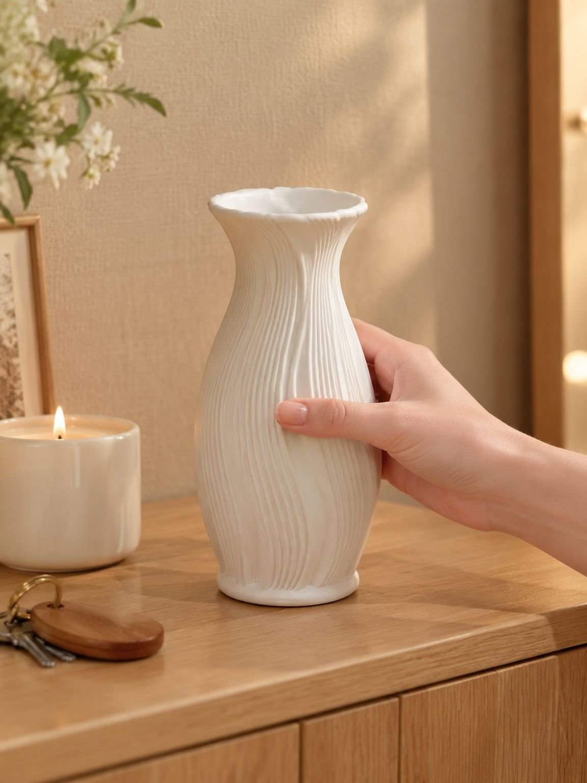 Gradient glass vase styled as a dining table centerpiece