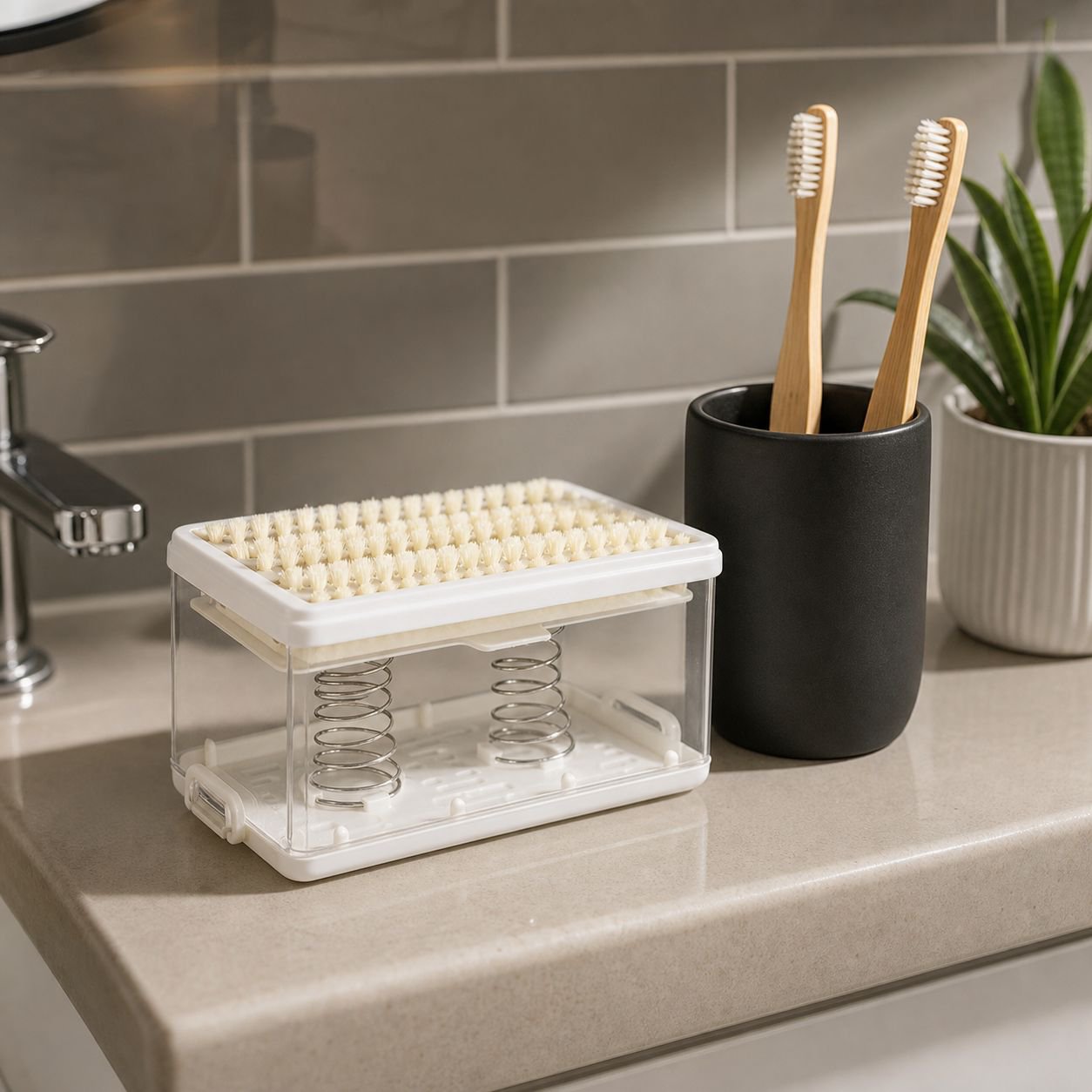 Compact soap storage case with foaming function