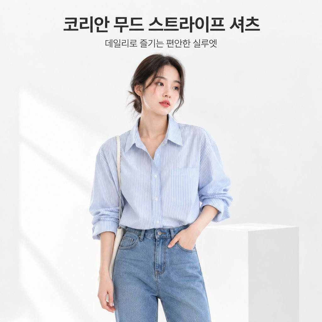 스타일리시한 루즈핏 스트라이프 상의 여성 롱 스타일 한국 디자인 셔츠