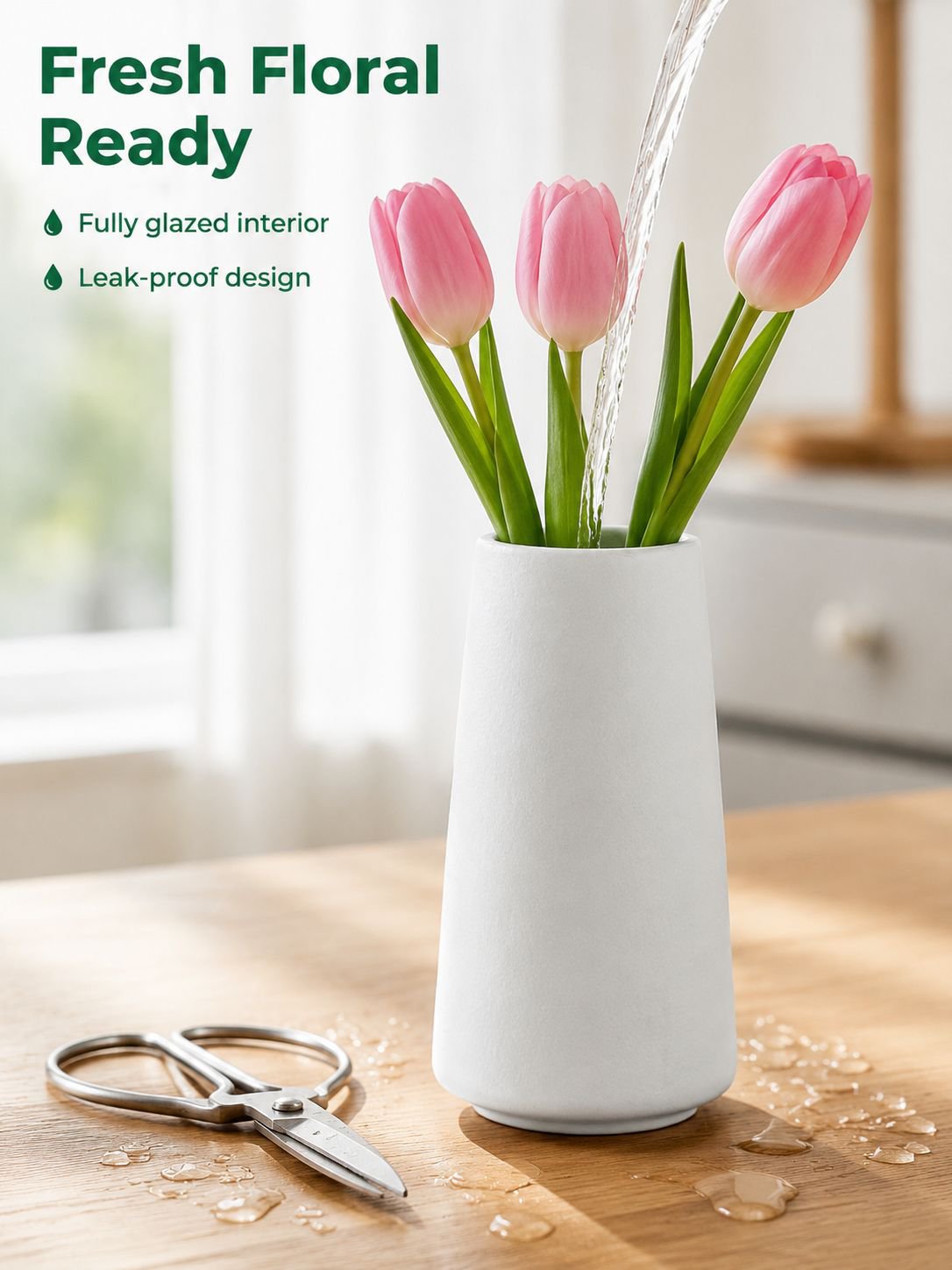White Large-Caliber Ceramic Vase, Nordic Home Modern Decorative Piece