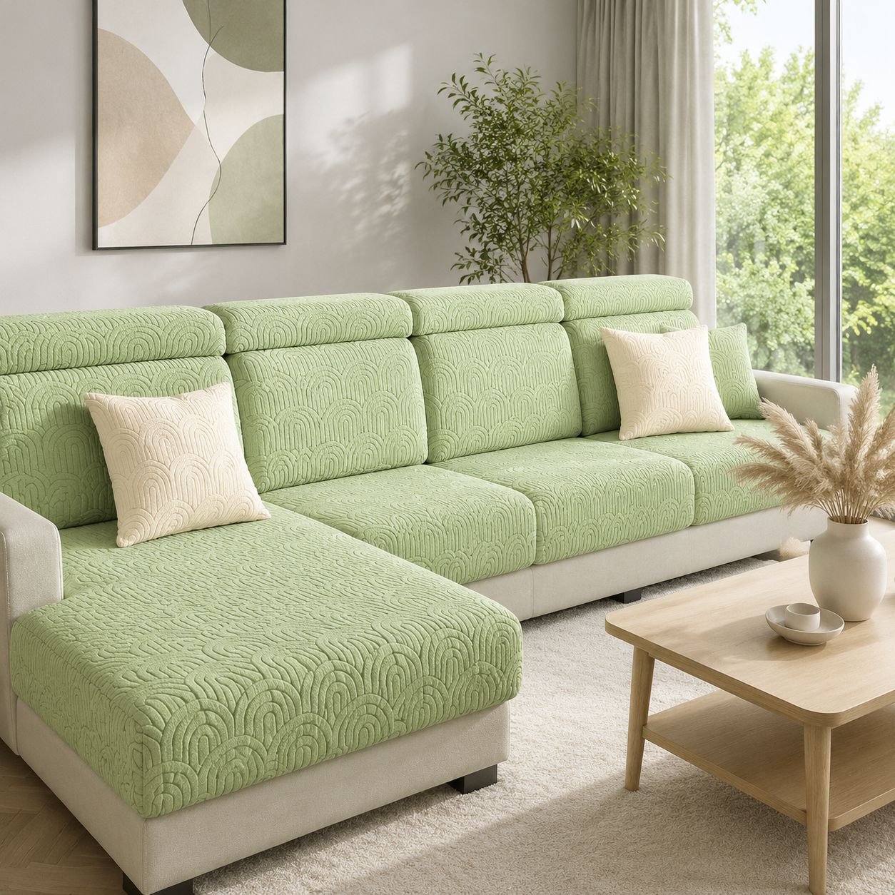 Universal elastic sofa cover full set displayed on a modern couch