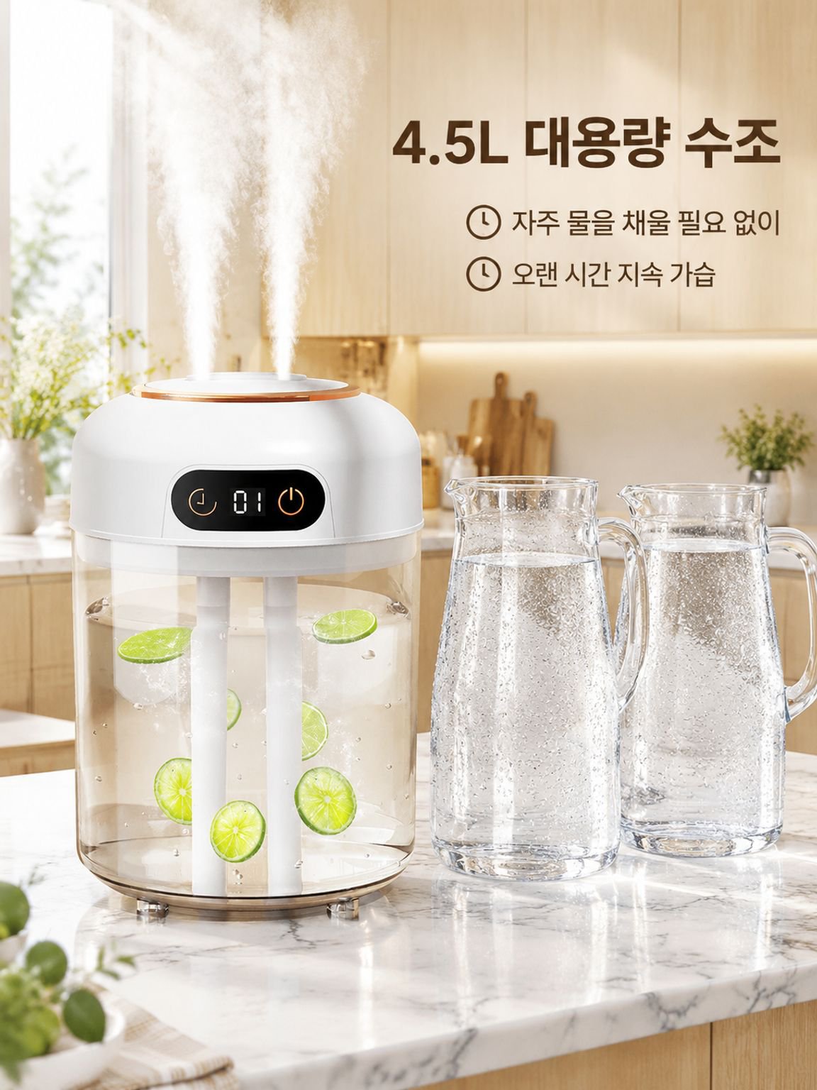 4.5L 듀얼 스프레이 대용량 무향 원격 타이머 가습기