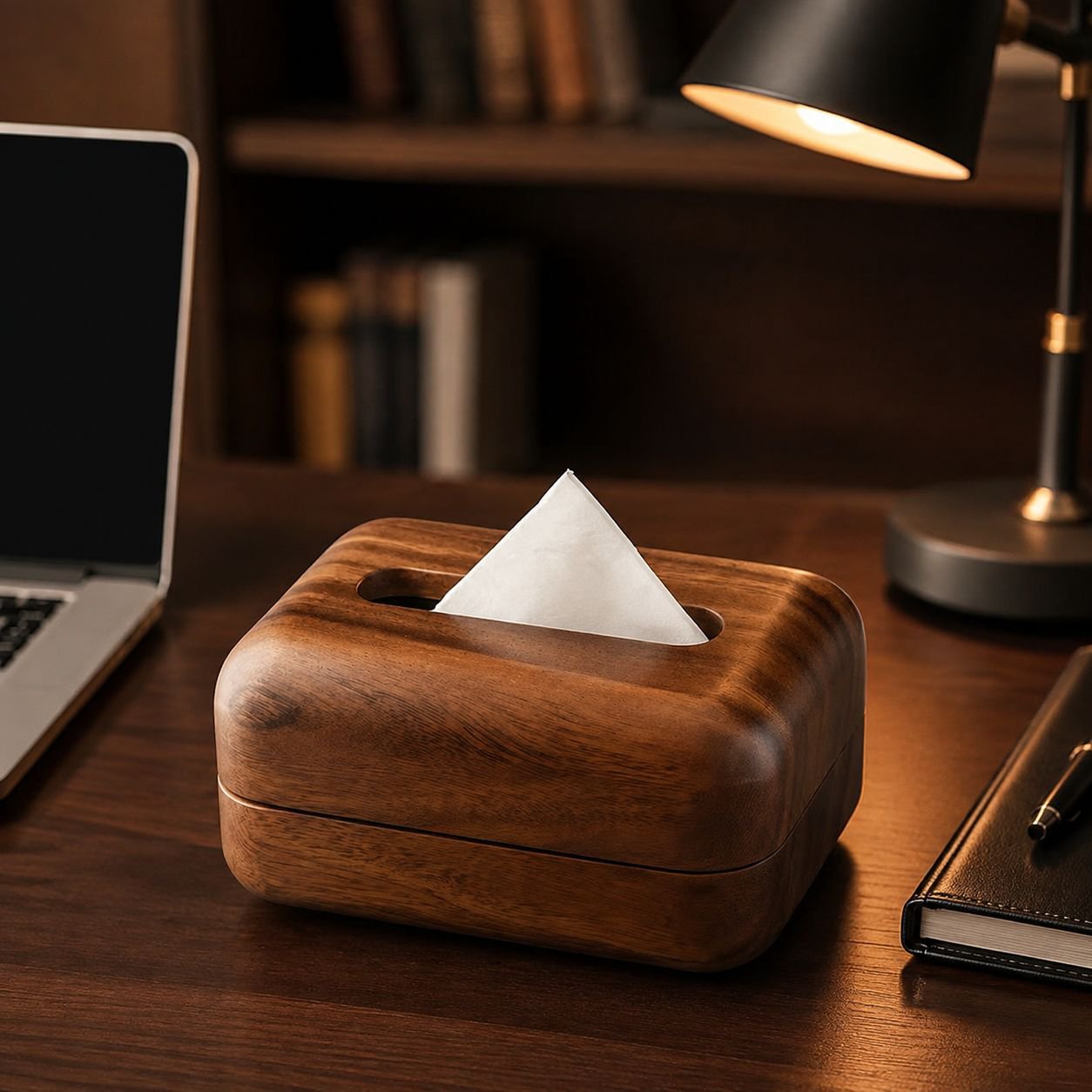 New Chinese Style Wooden Tissue Storage Box for Office Desk and Coffee Table