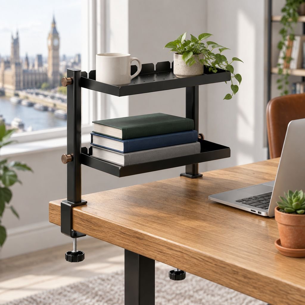 JMY No-Drill Desktop Double-Layer Storage Rack, Foldable Tray, Pegboard