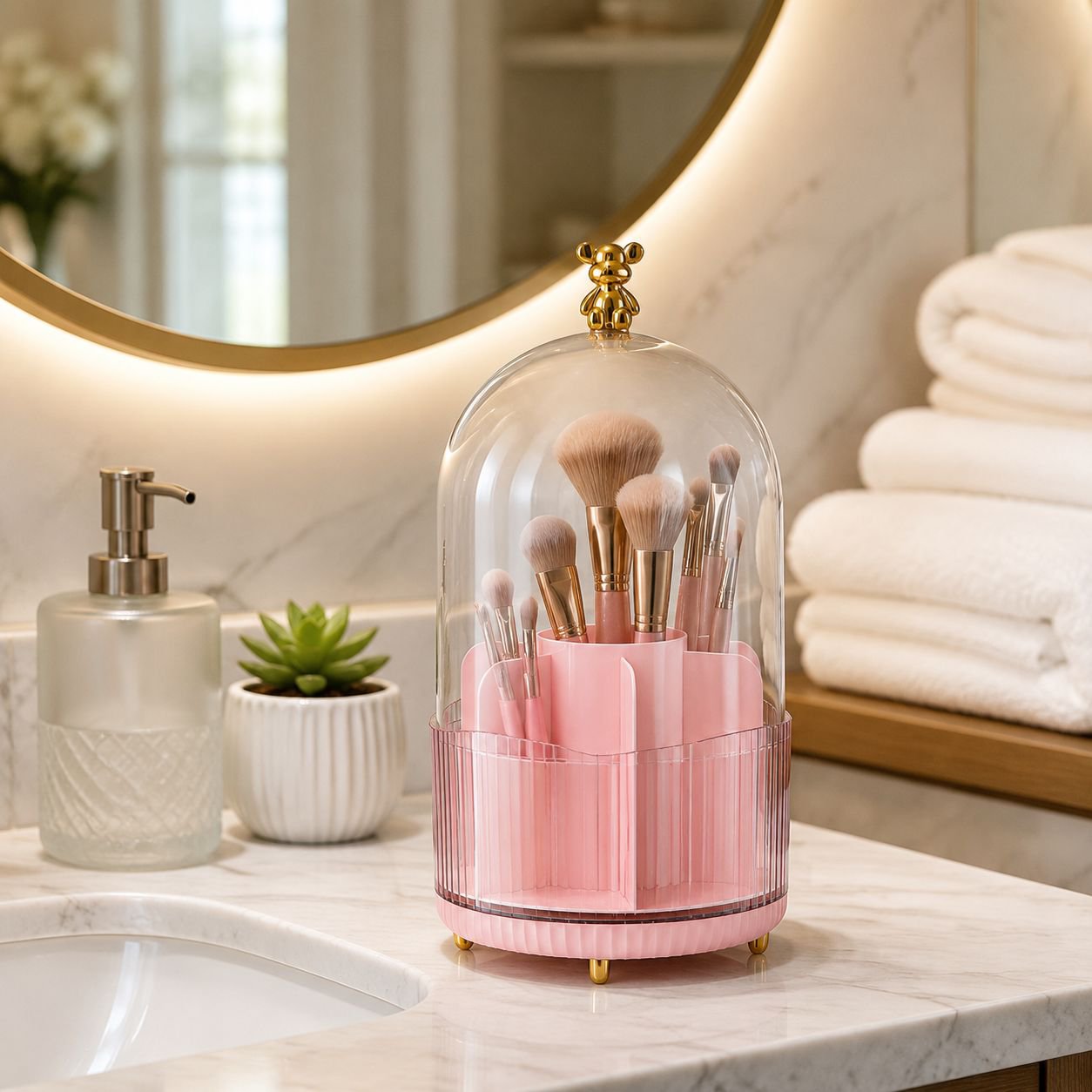 Cute makeup organizer with lipstick and eyebrow pencils