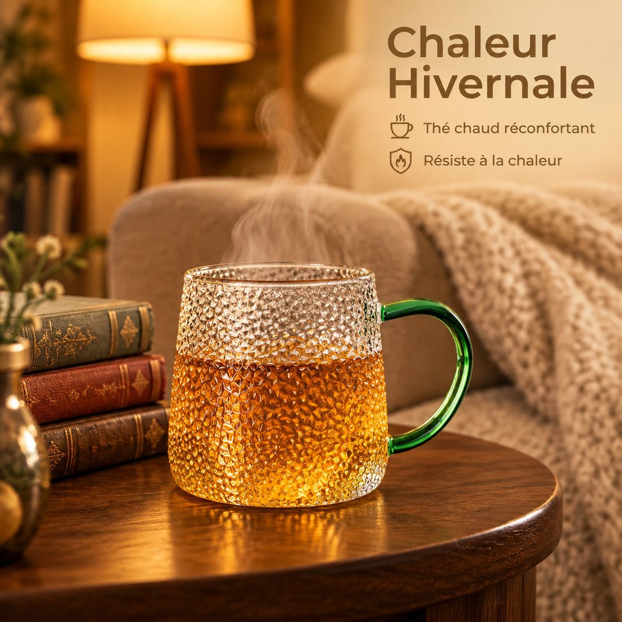 Anse pratique de la tasse en verre martelé