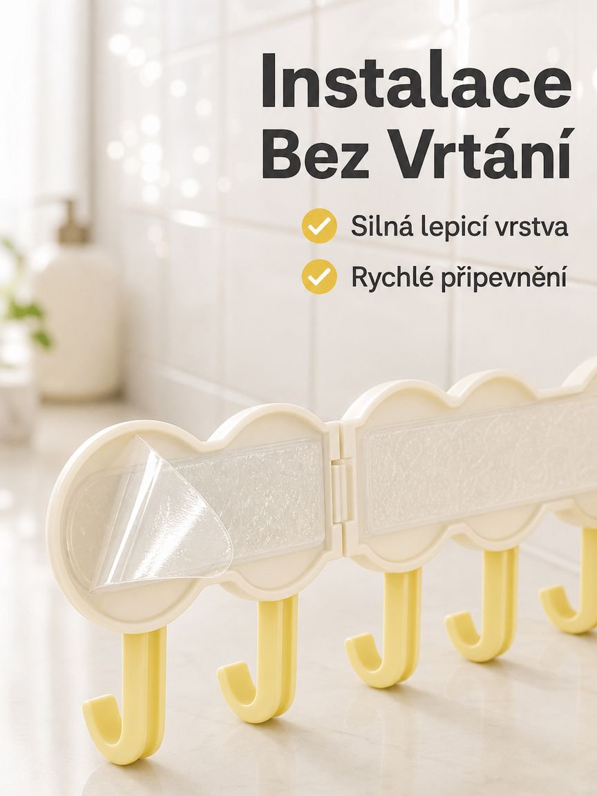 180° otočný krémový rohový věšák s řadou háčků
