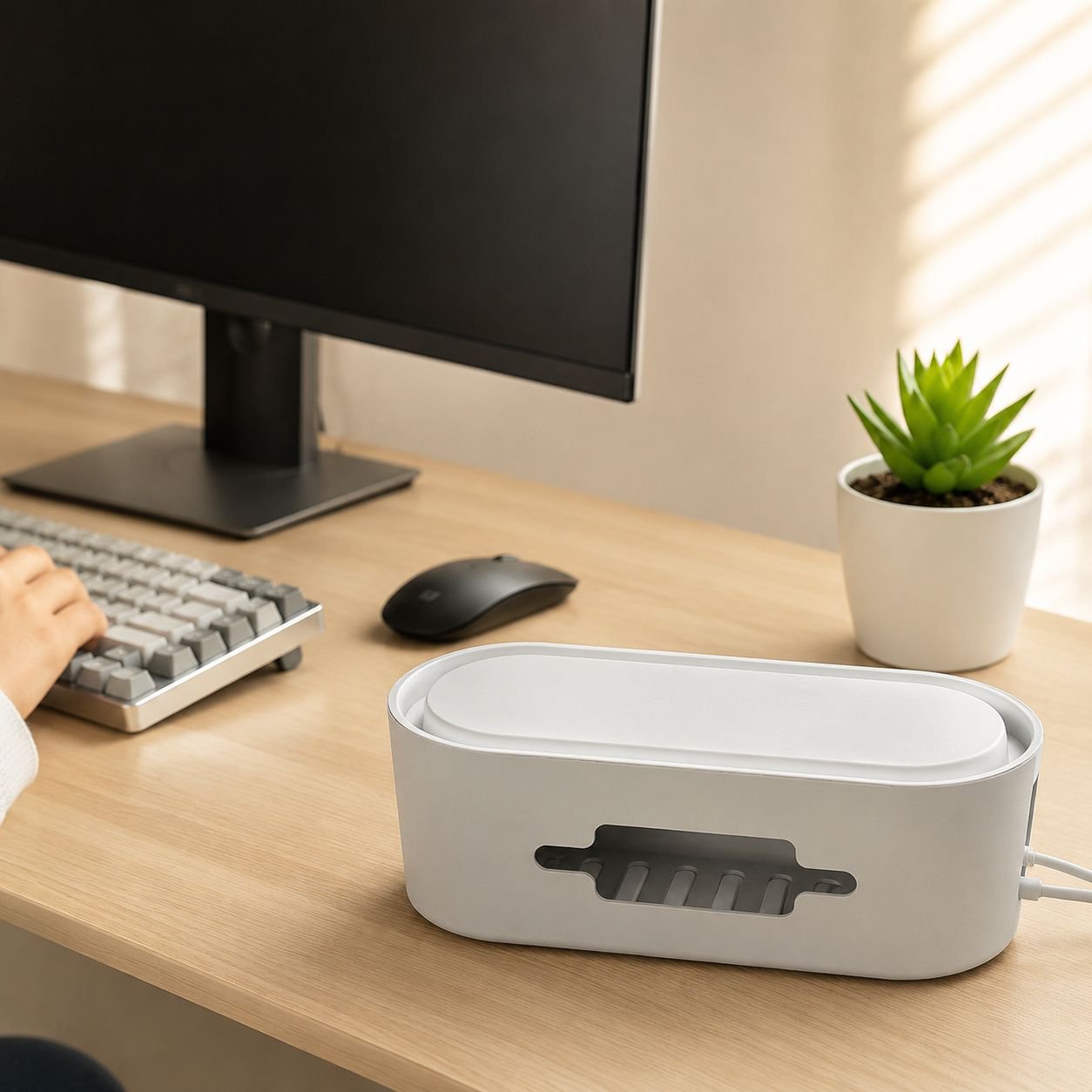 Household Multi-Functional Cable Organizer Box with Power Strip Extension