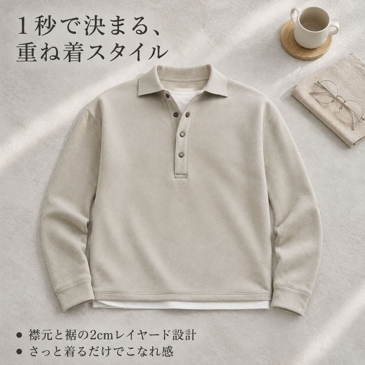 メンズ秋ルーズフィットオールドマネースタイルポロネック長袖インナー
