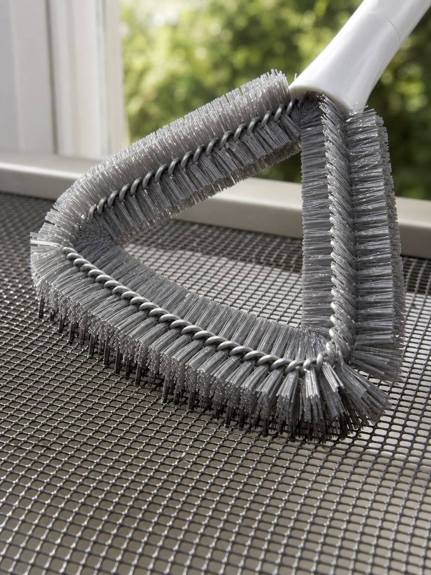 Fensterreinigung ohne Ausbau des Fliegengitters mit JMY Bürste
